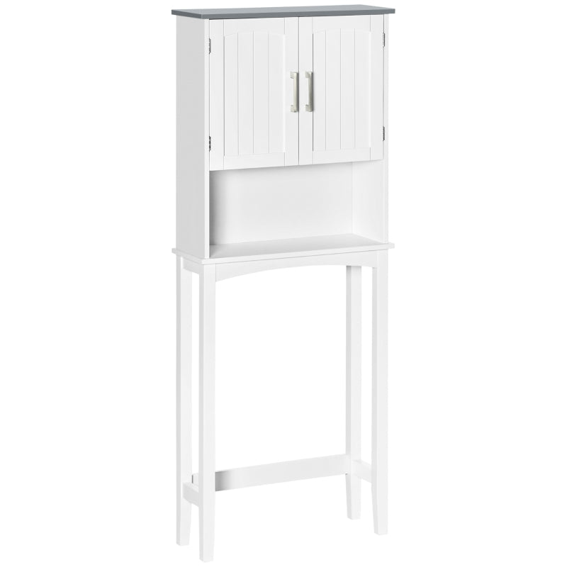 Modern Over The Toilet Storage Cabinet, Double Door Over Toilet Bathroom Organizer with Adjustable Shelf and Open Shelf, Space Saver, White
