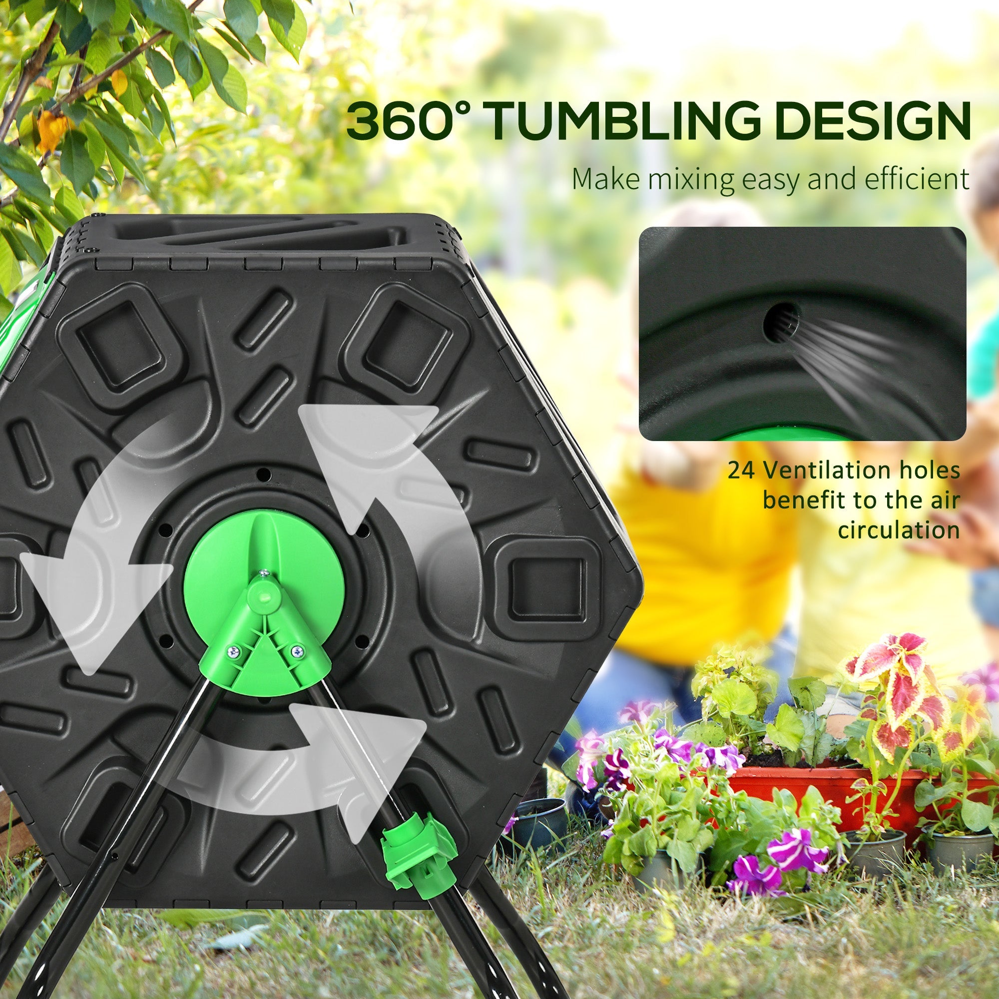 Outsunny Rotating Composter, Compost Bin with 48 Vents and Steel Legs, 17 Gallon