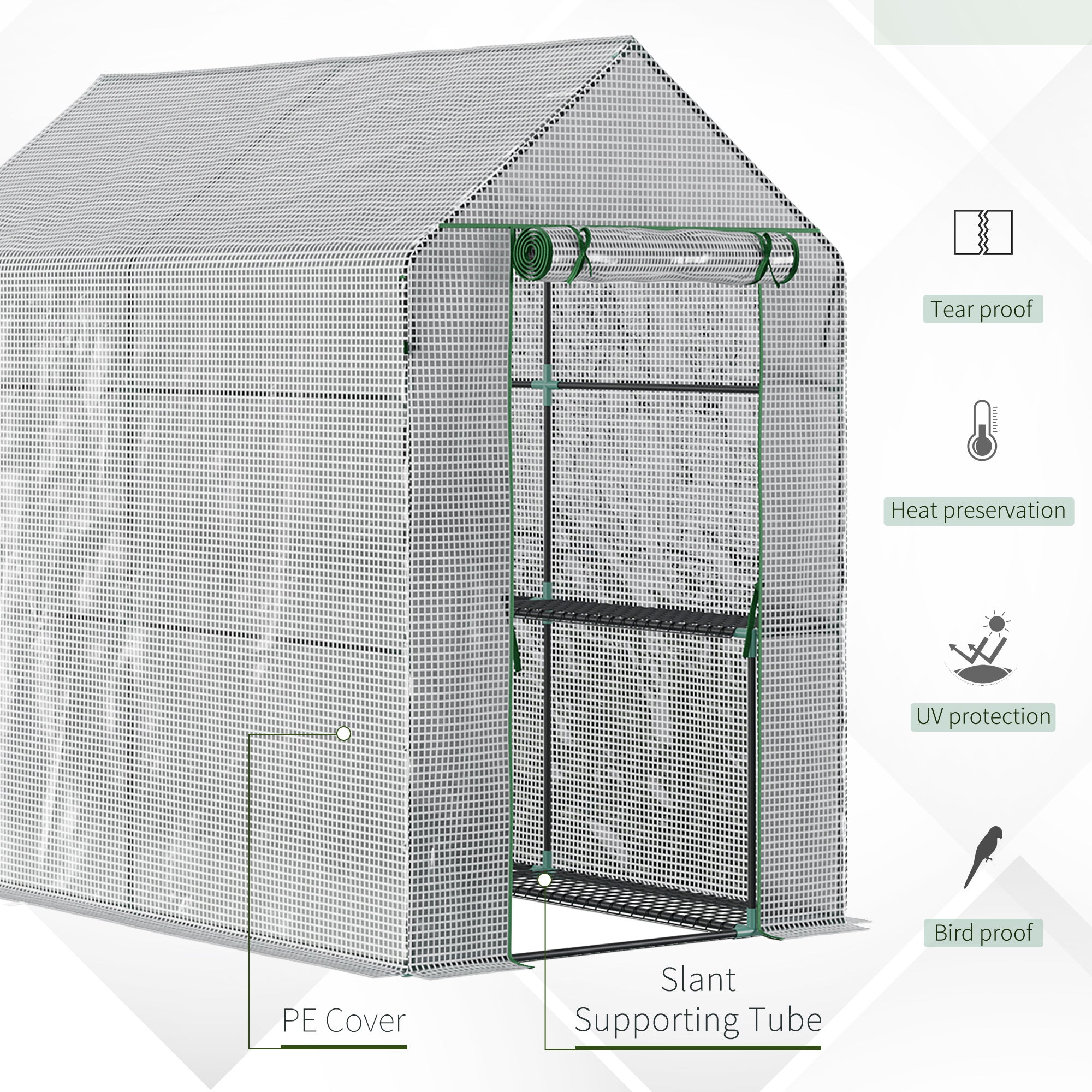 Outsunny Walk-in Grow Sanctuary: 73"x47"x75" Outdoor Portable Bloom Flower Warm Abode Tunnel Shed White