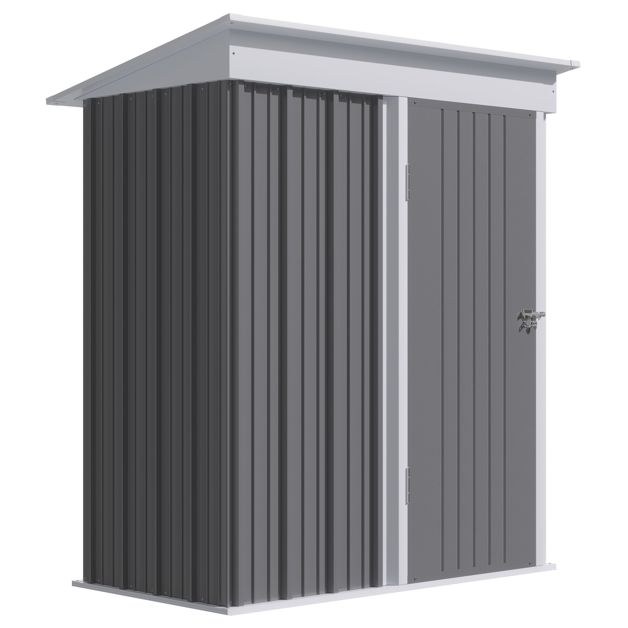 Outsunny Outdoor Storage Shed, Steel Lean-to Shed with Adjustable Shelf, Lock, Gloves, 5'x3'x6', Grey