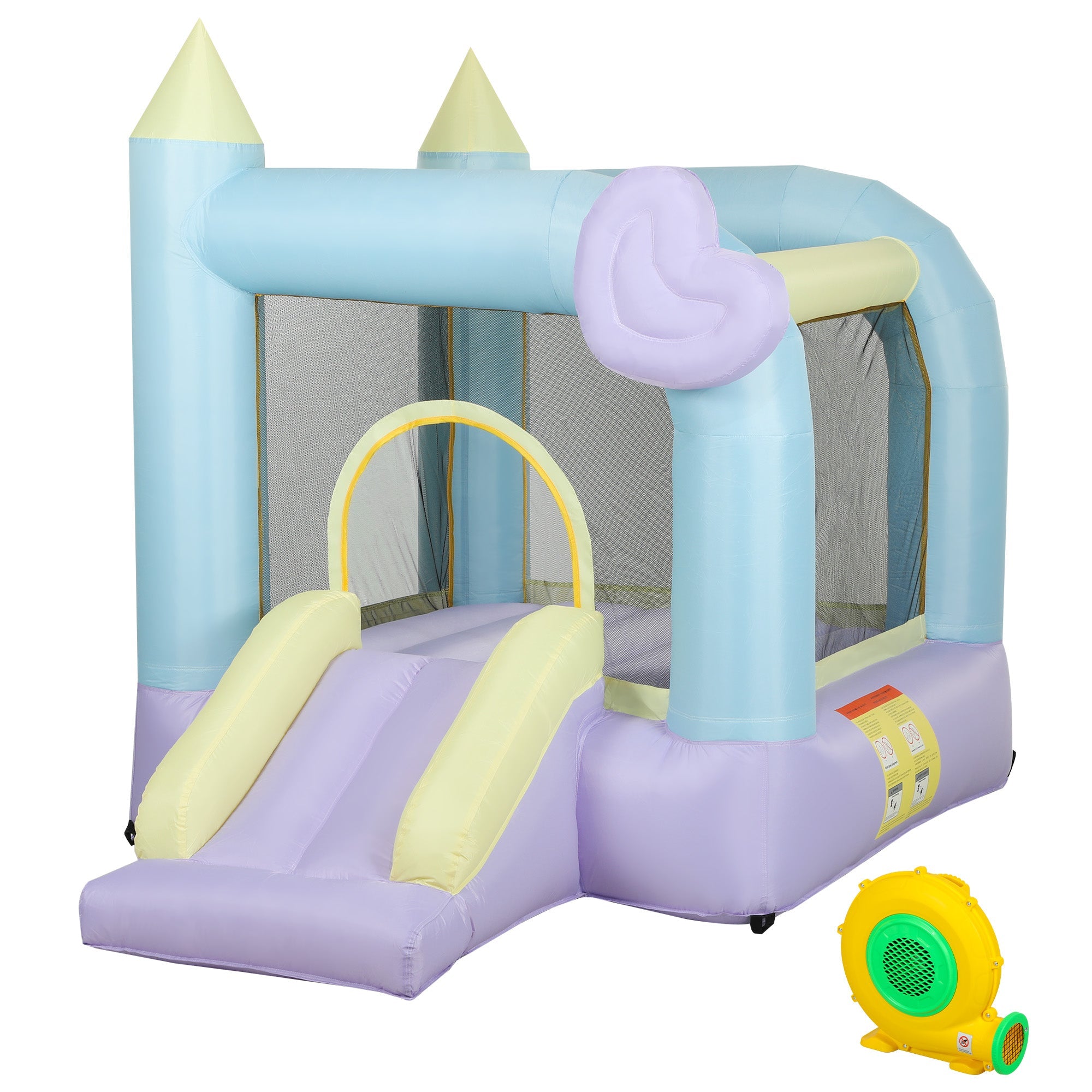 Qaba Inflatable Bounce House with Blower, Slide, Outdoor & Indoor Bouncy Castle for Kids Ages 3-8, 98" x 65" x 79"
