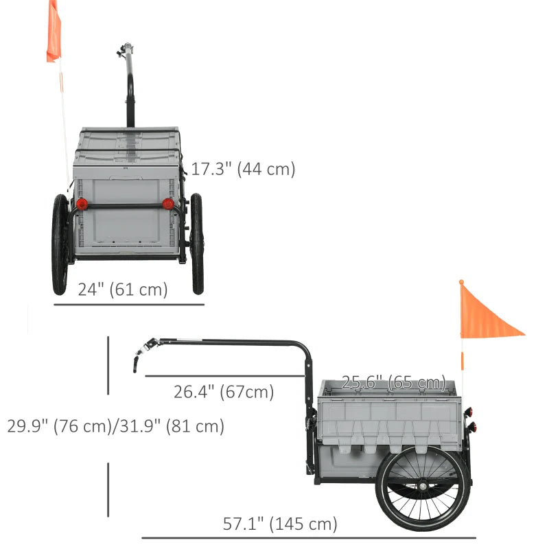 Aosom Steel Trailer for Bike, Bicycle Cargo Trailer with Foldable Storage Box and Safe Reflectors, Max Load 88LBS, Grey