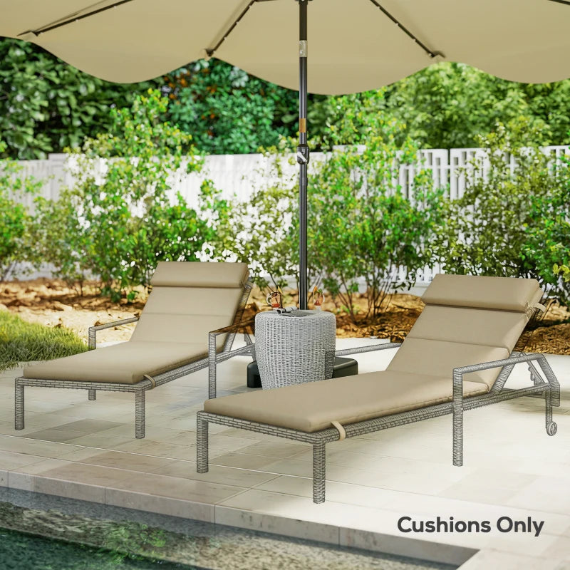 Patio Chaise Lounge Chair Cushions Replacement Sun Lounger Pads with Headrest and Ties, Set of 2, Beige