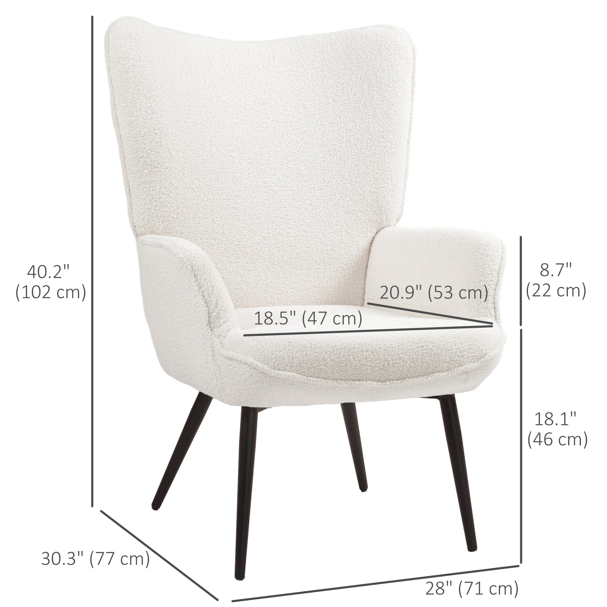 HOMCOM Accent Sherpa Chair, Upholstered Armchair, Fluffy Wingback Chair for Living Room, Reading Room, Cream White