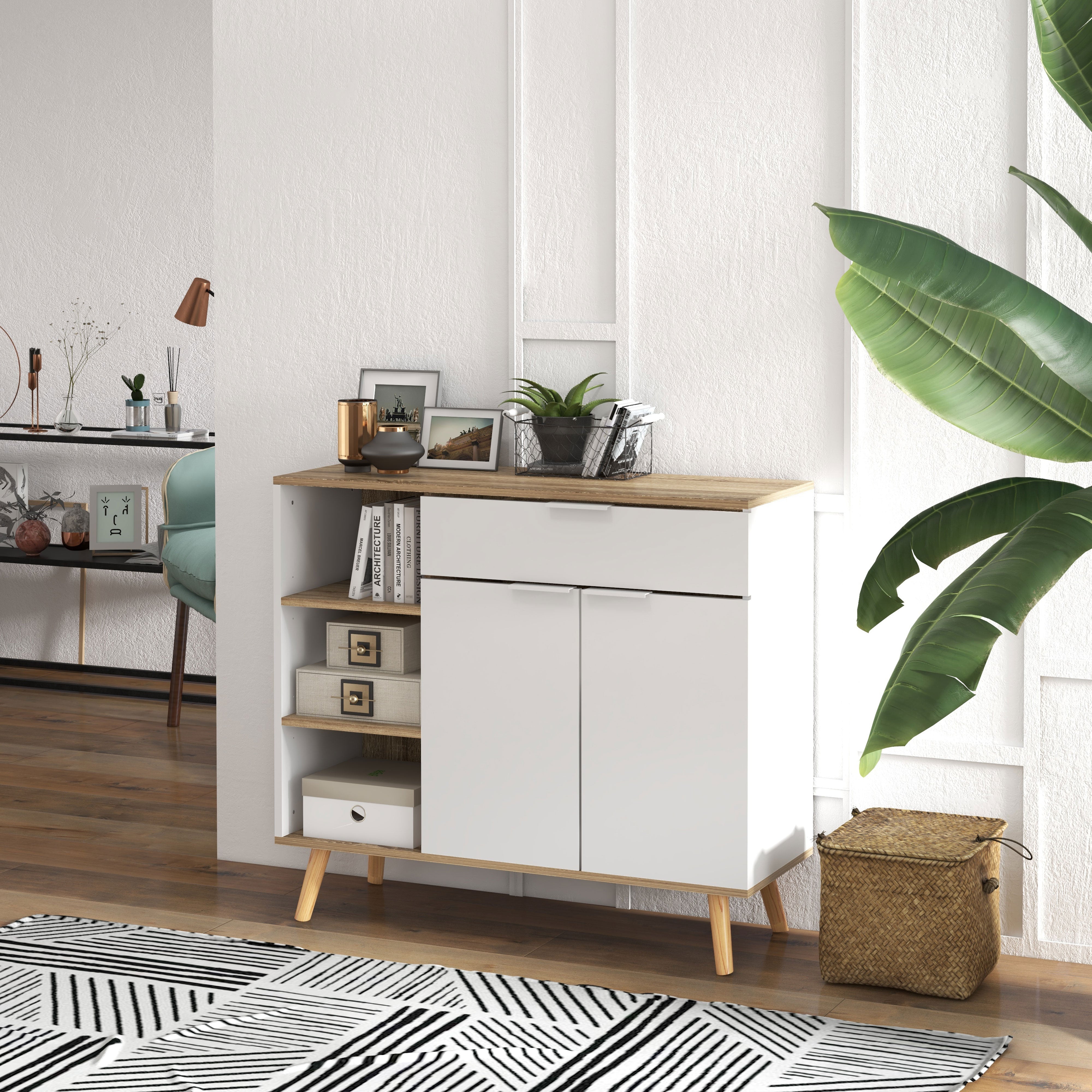 HOMCOM Contemporary Sideboard Cabinet with Doors Drawer Adjustable Shelves for Dining Room Kitchen Storage