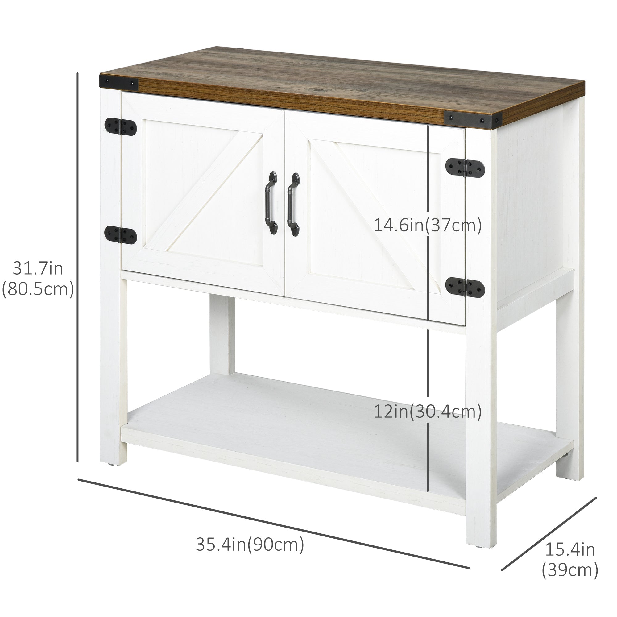 HOMCOM Large Kitchen Cupboard Pantry Cabinet White with Bottom Shelf 2 Door Cabinet Large Tabletop