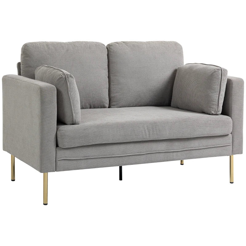 Loveseat Sofa, 55" Small Sofa Couch with 2 Pillows, Metal Legs for Living Room, Bedroom, Apartment, Grey