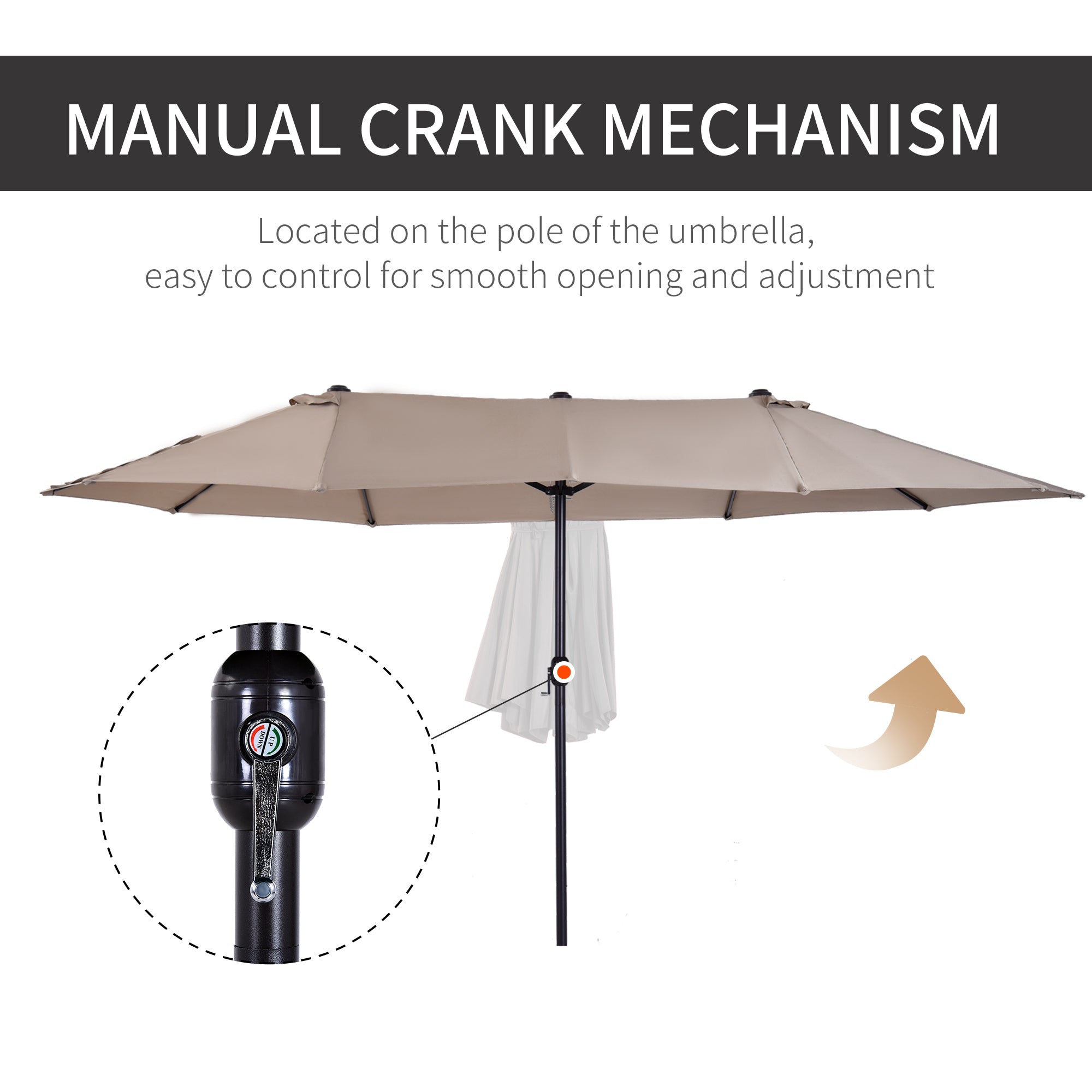 Outsunny 15' Outdoor Patio Umbrella with Twin Canopy Sunshade & Steel Table Umbrella with Lift Crank, Tan