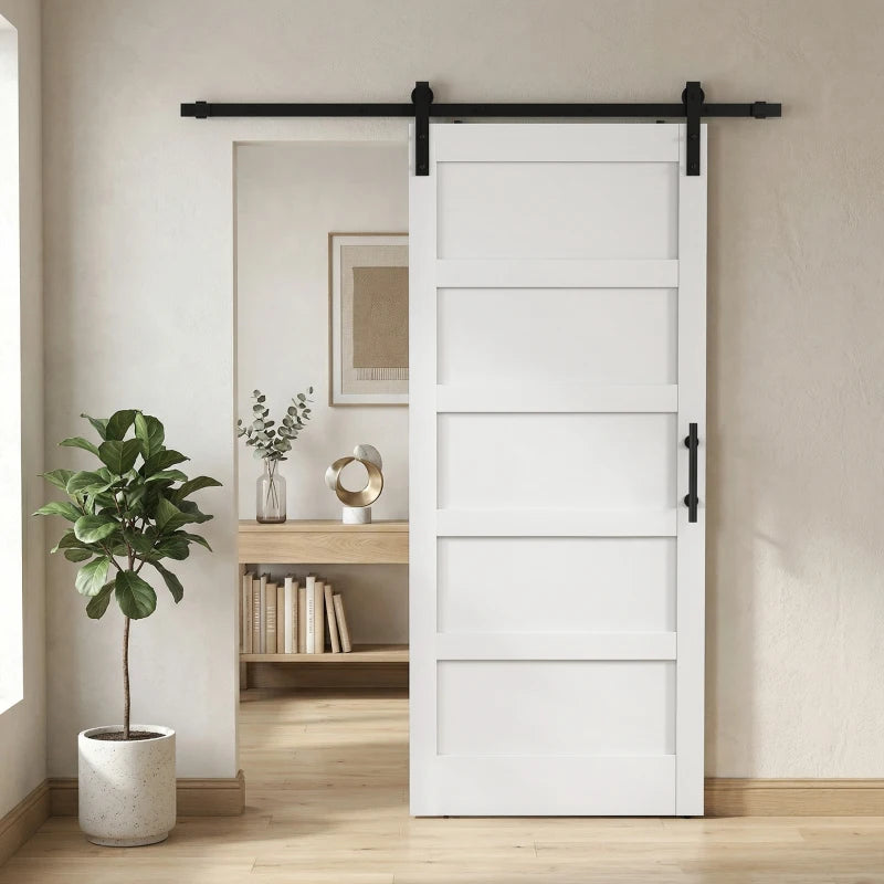 HOMCOM 36" x 84" Shaker Style Sliding Barn Door with Hardware Kit, Handle & Quiet Track System – White Wood Grain