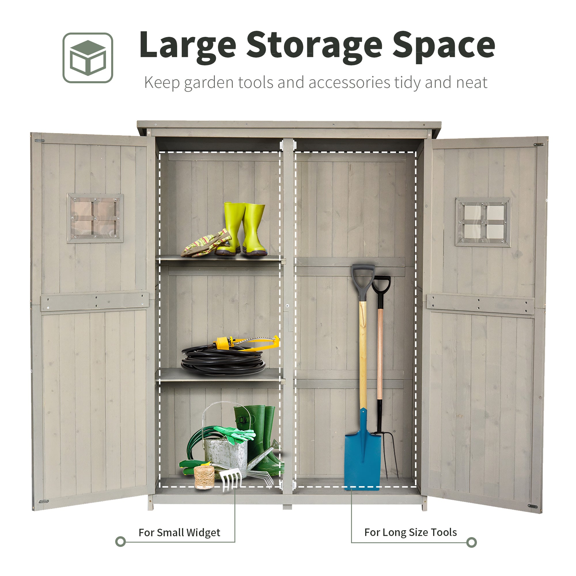 Outsunny Wooden Garden Storage Shed 4x1.5ft Outdoor Tool Organizer with Windows Double Door