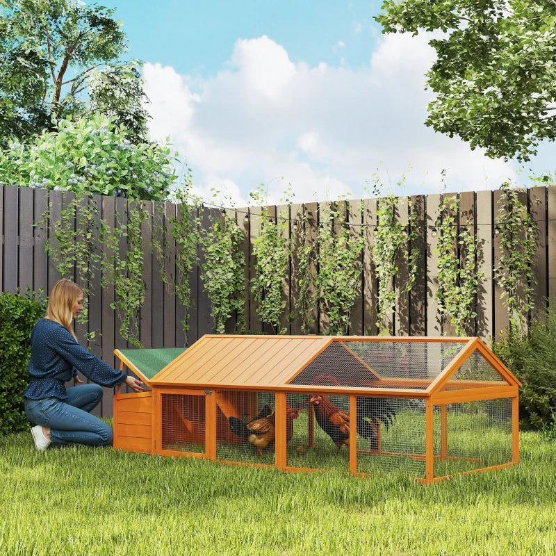 95"L Chicken Run Large Chicken Coop with Nesting Box Wooden Roof Side Door for Outdoor 4–8 Chickens
