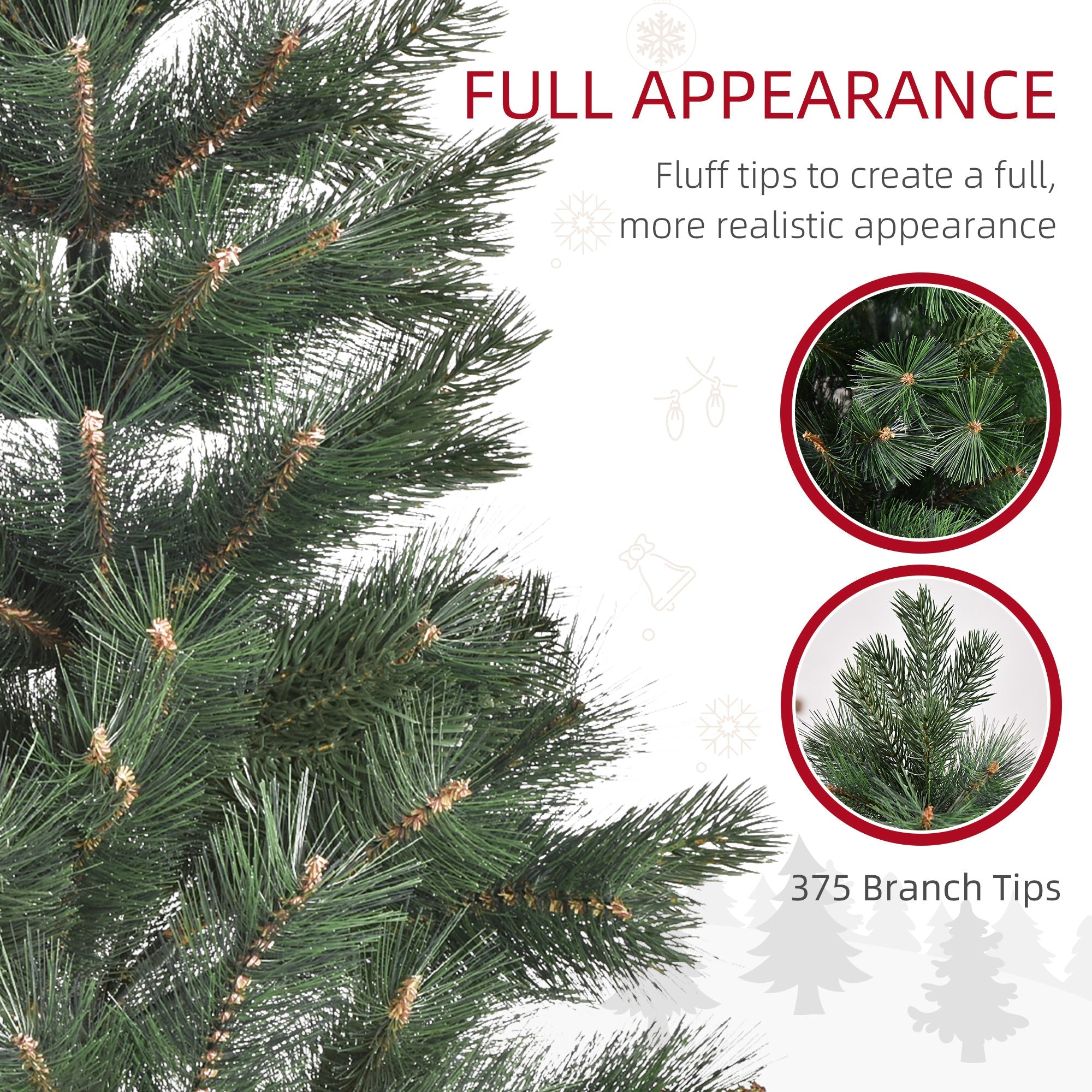 HOMCOM 6 FT Christmas Tree Artificial Pine Tree Christmas Decoration 375 Branches Green