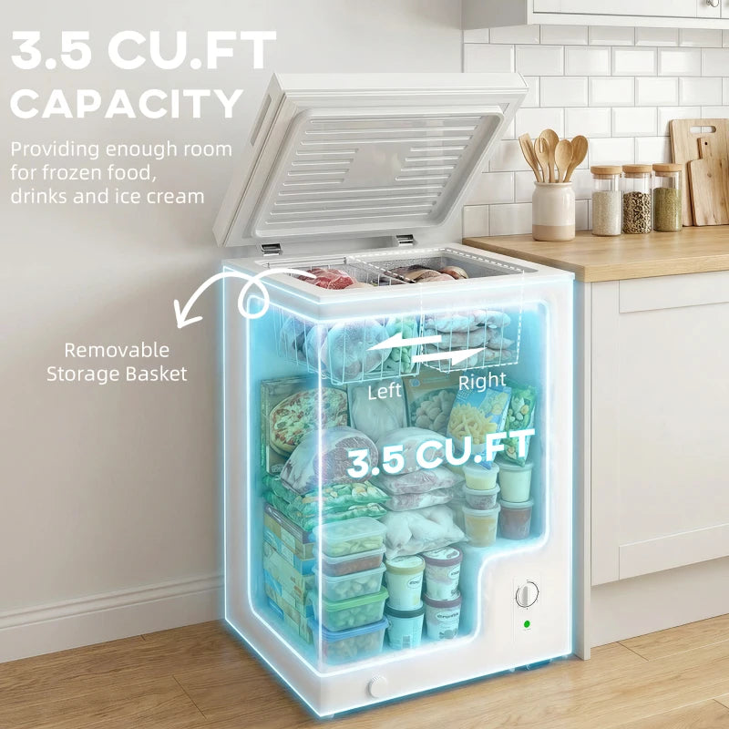 Mini Freezer, 3.5 Cu.Ft Chest Freezer with 5-Setting Adjustable Thermostat, Wire Basket, Quiet Operation, White