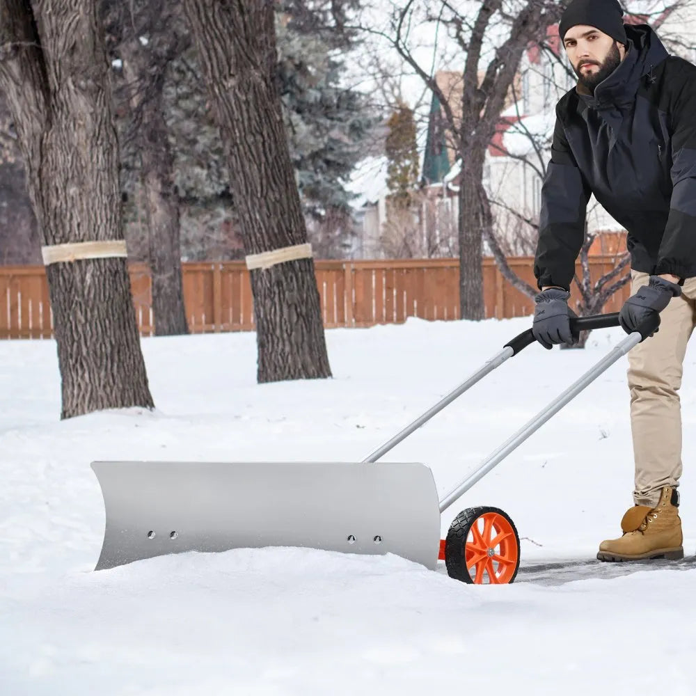 30-Inch Snow Shovel with Wheels, Metal Blade and U-Shaped Aluminum Alloy Handle
