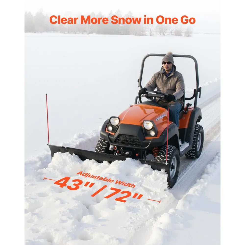 Adjustable ATV UTV Snow Plow Blade, 43–72 Inch Steel Plow Kit with Rubber Flaps