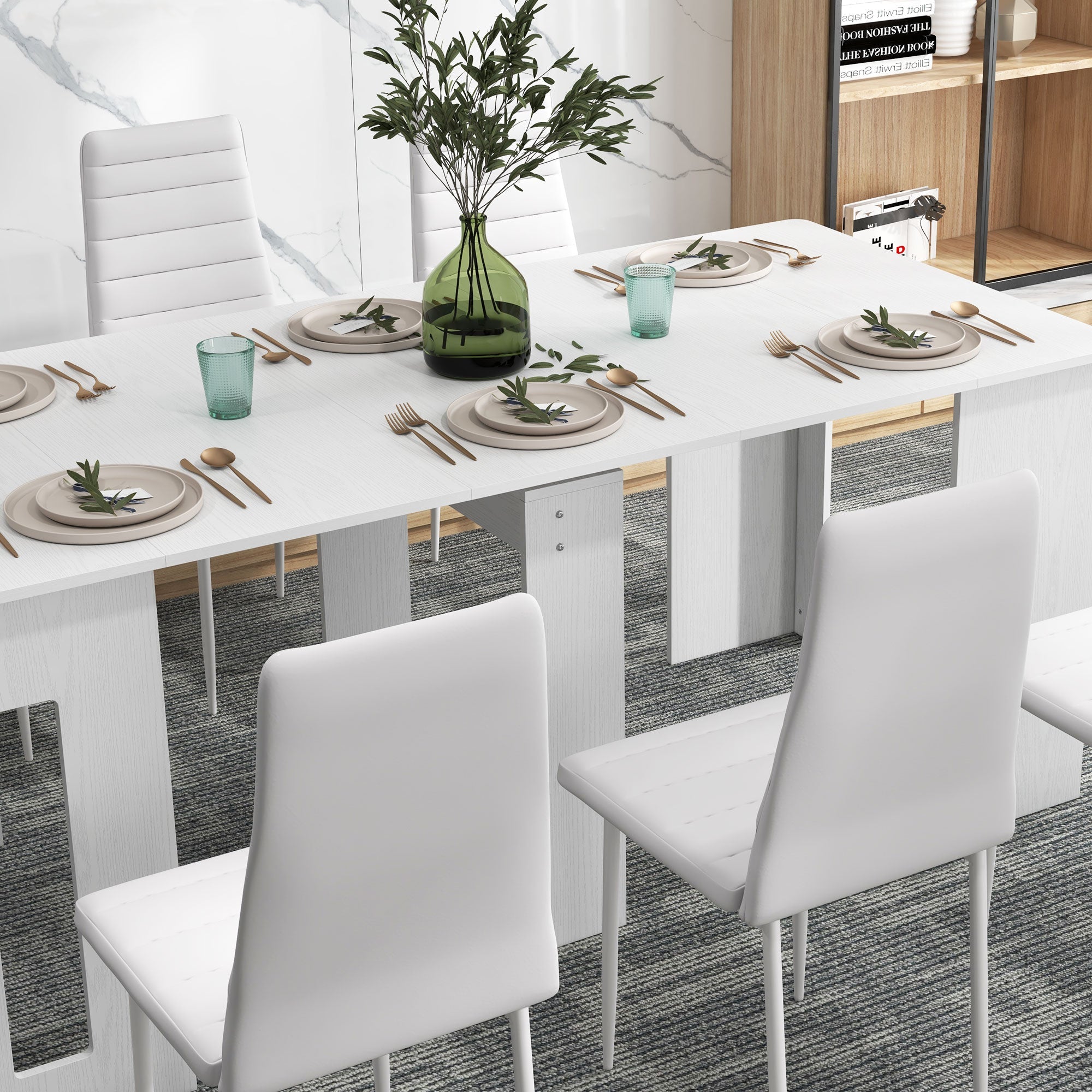 HOMCOM Elegant Dining Chair Set: High-Back PU Leather Upholstery, Metal Legs, Set of 6, White