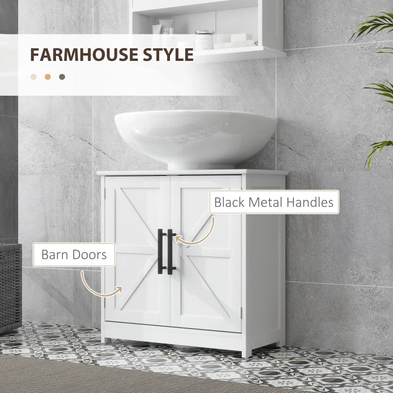 Farmhouse Pedestal Sink Storage Cabinet, Bathroom Under Sink Cabinet with 2 Barn Doors and Adjustable Shelf, White