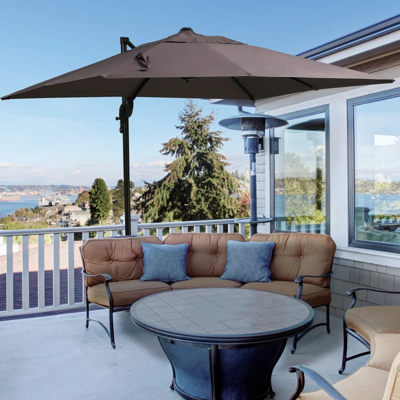 8'x8' Square Patio Hanging Offset Umbrella, Outdoor Cantilever Parasol w/ Cross Base, Light Brown
