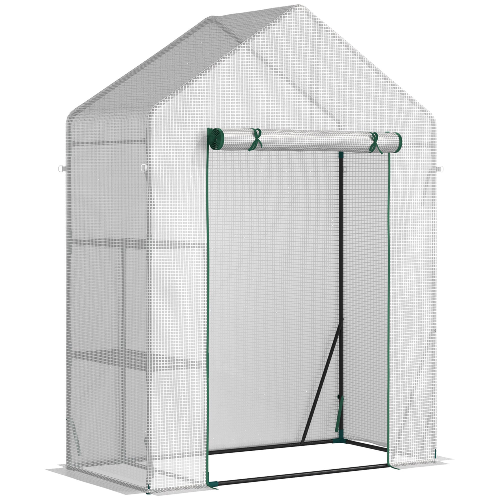 Outsunny 56"x29" Walk-in Greenhouse for Outdoor, Portable Gardening Plant Hot House with 2-Tier Shelf, Roll-Up Zippered Door, PE Cover