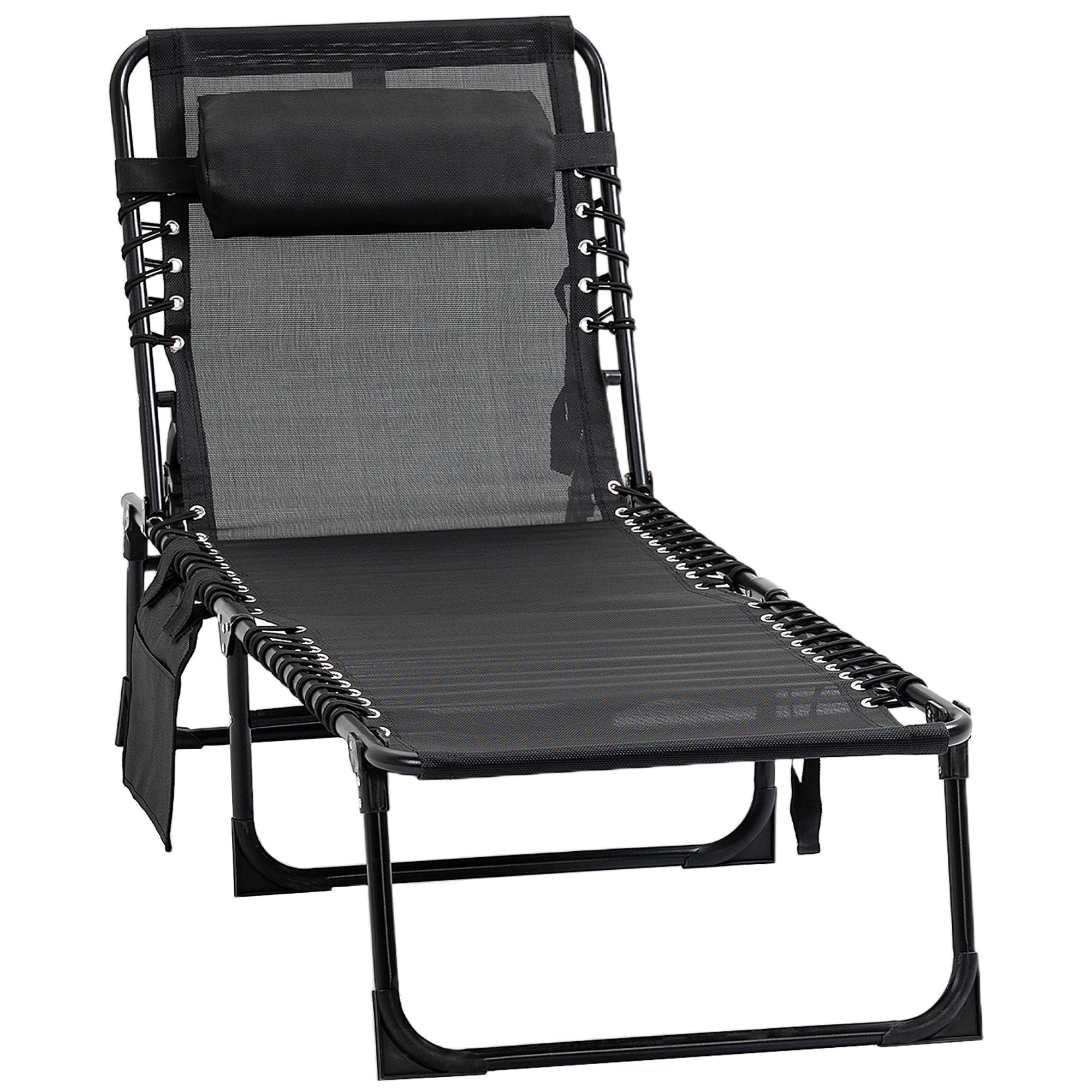 Outsunny Adjustable Outdoor Folding Lounge Chair Recliner with Pillow Black
