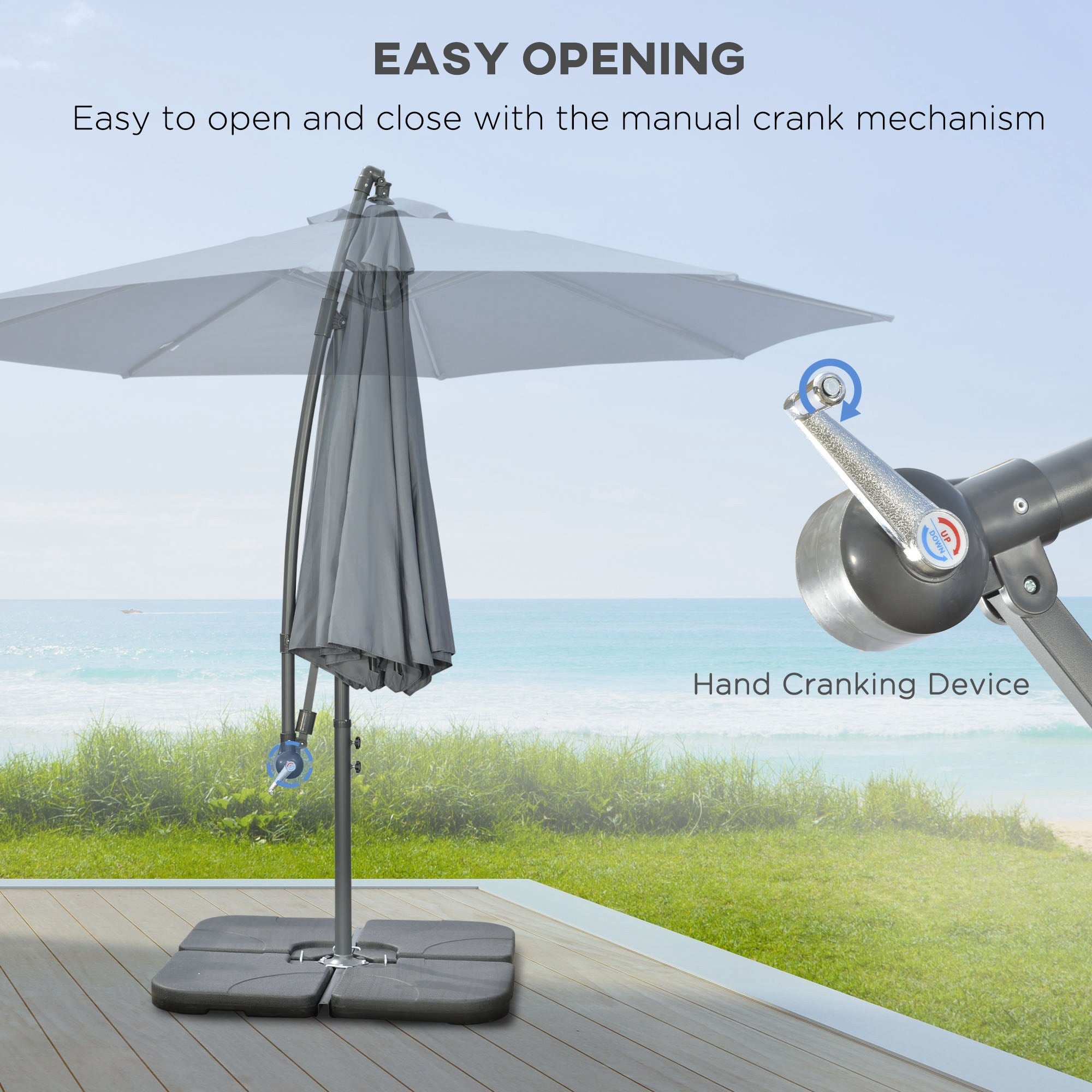 Outsunny 9.6ft Offset Patio Umbrella Garden Hanging Parasol Banana Cantilever with Base Crank Dark Grey