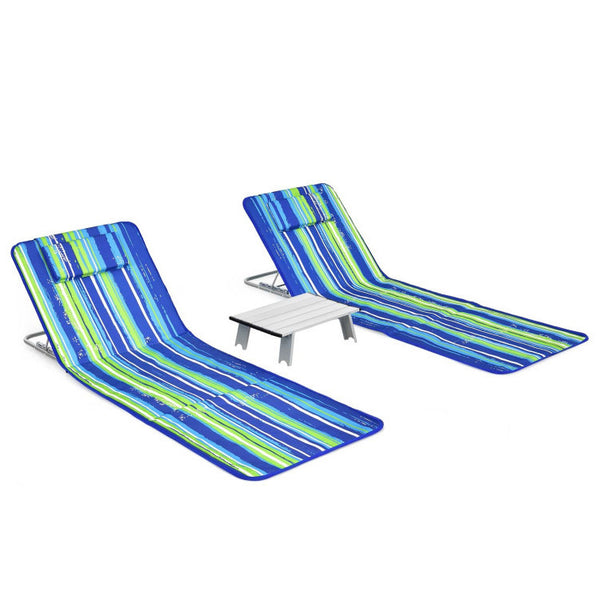 3-Piece Folding Beach Lounge Chair Set with Side Table – 2 Adjustable Reclining Chairs