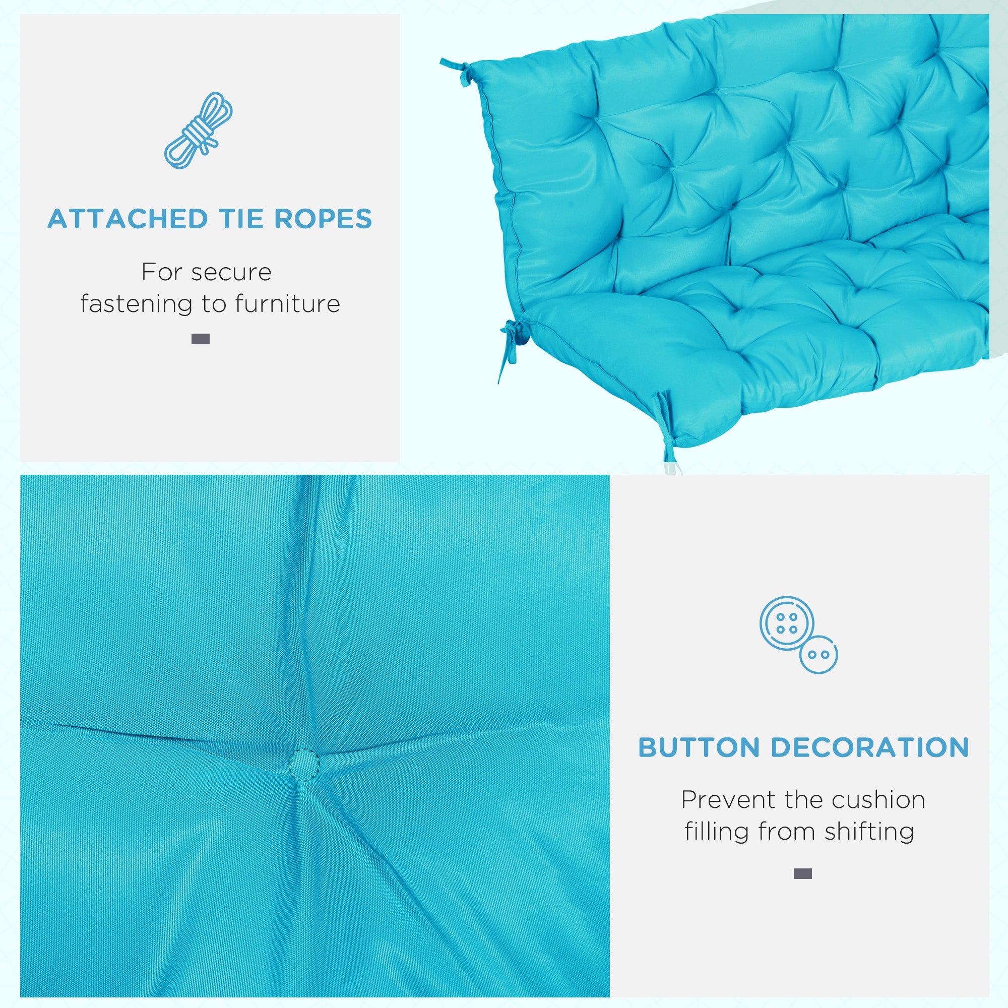 Outsunny 3 Seater Bench Swing Chair Replacement Cushions Outdoor Seat Pads Backrest Patio Garden Turquoise