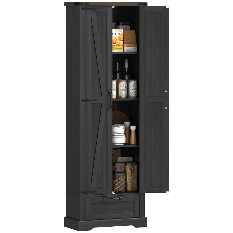 71" Pantry Cabinet, Kitchen Storage Cabinet with Adjustable Shelves, 2 Doors and Drawer for Dining Room, Black