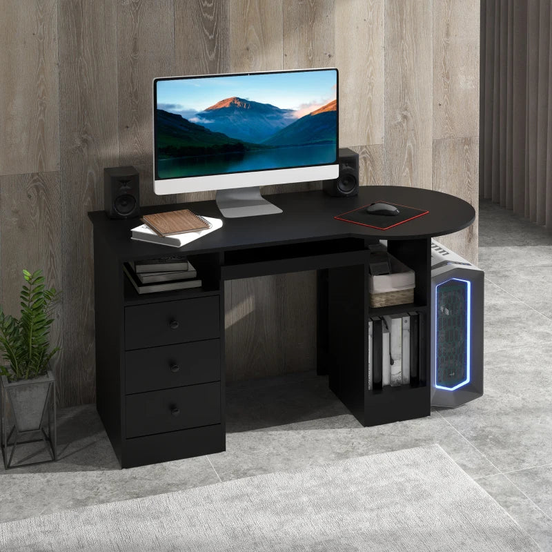 Computer Desk with Storage, Home Office Laptop Table with Shelves and Drawers, Modern Workstation Desk with Keyboard Tray for Study, Living Room, Black