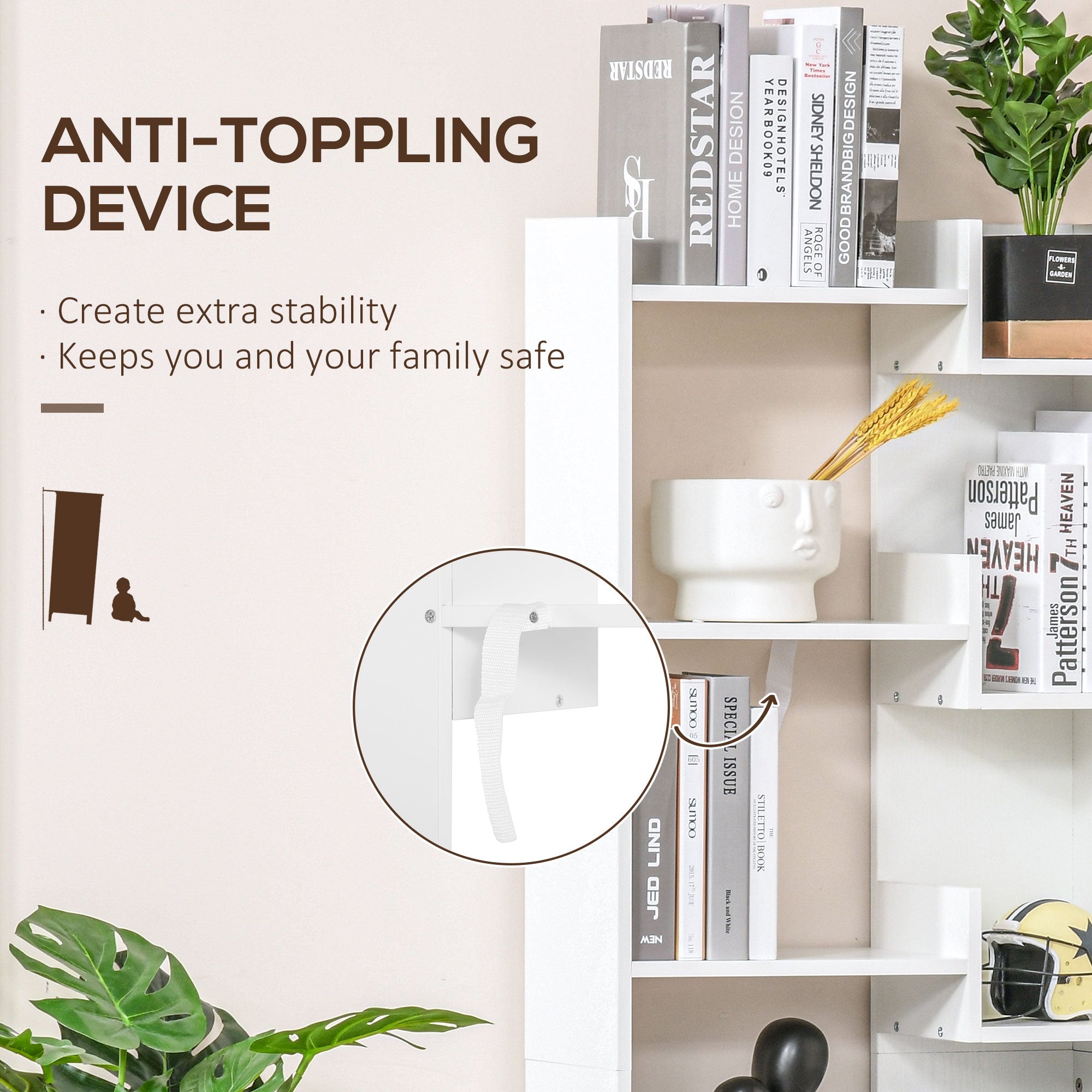 HOMCOM 6-Tier Tall Modern Bookcase: Floor Standing Shelving Unit for Living Room, Home Office, White