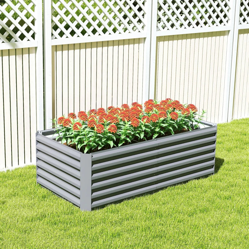 6' x 3' x 2' Raised Garden Bed, Galvanized Planter Box for Growing Flowers, Herbs and Vegetables, Light Grey