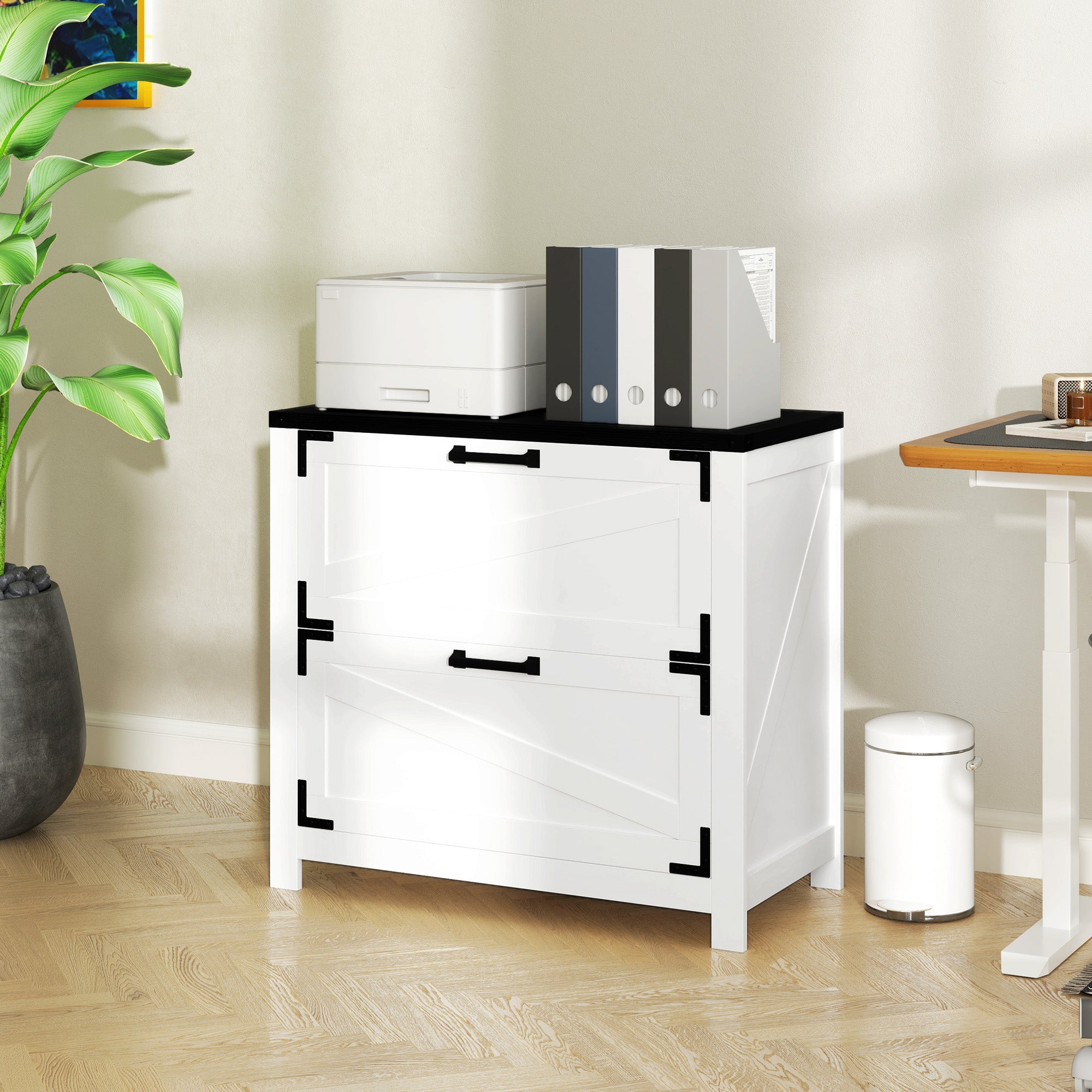 HOMCOM 2 Drawer Filing Cabinet, Farmhouse Office Storage Cabinet with Adjustable Hanging Bars for Letter, A4, Legal Size, White