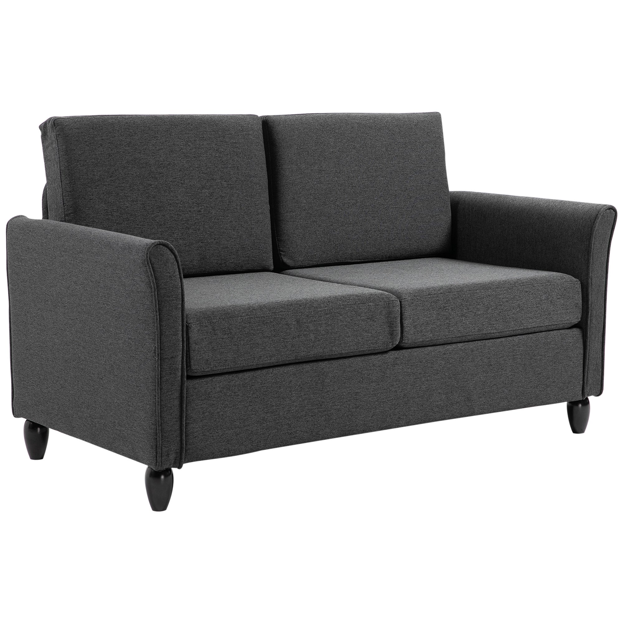 HOMCOM 55" Upholstered Double Sofa: With Armrest, Sturdy Wood Legs for Living Room Furniture, Dark Grey