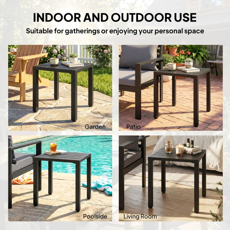 Metal Outdoor Side Table, 45.5 cm Square Patio Side Table, Small Accent Table for Garden, Poolside, Black