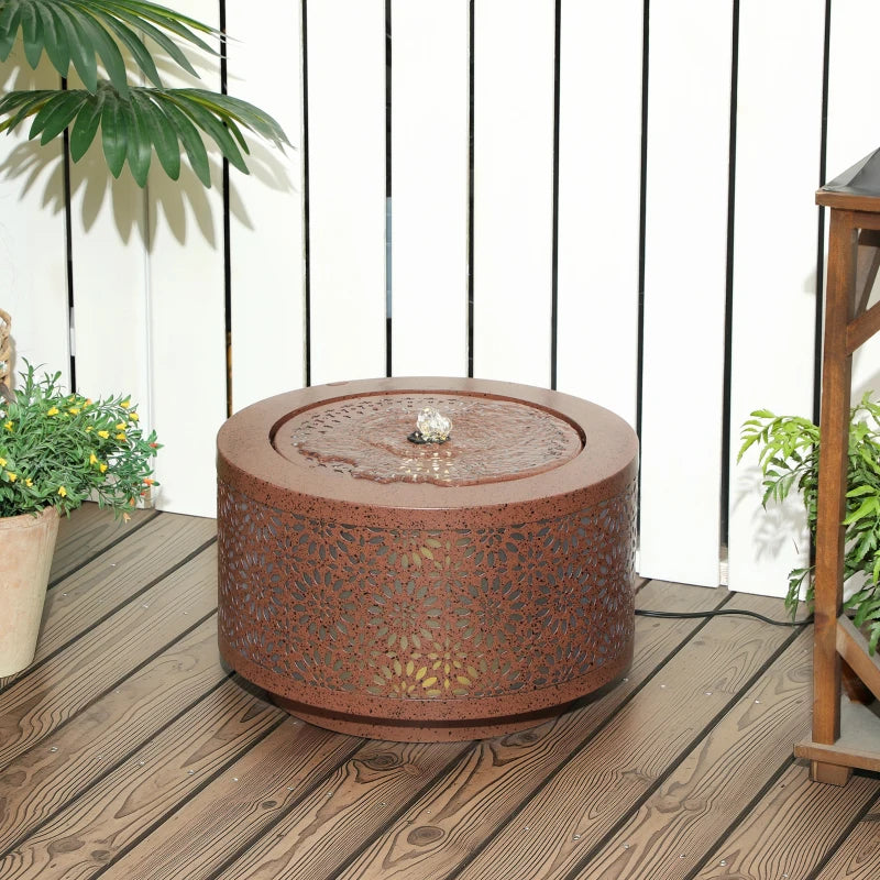 Outdoor Water Fountain with LED Lights, 10" Tall Garden Waterfall Fountain with Adjustable Flow, Brown