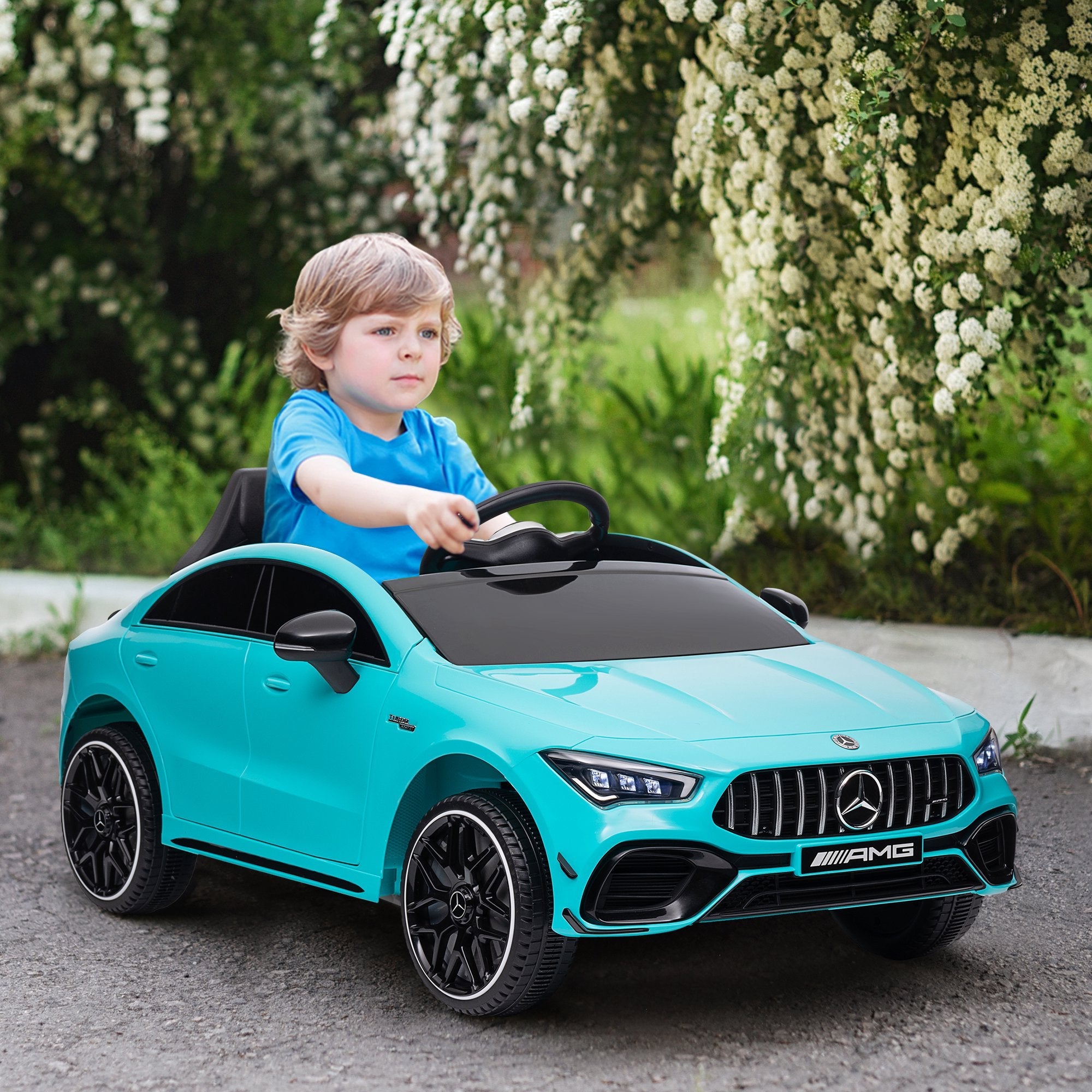 Qaba Mercedes-AMG Licensed 12V Ride on Car, Kids Electric Car with Remote Control, Spring Suspension, LED Lights, Light Blue