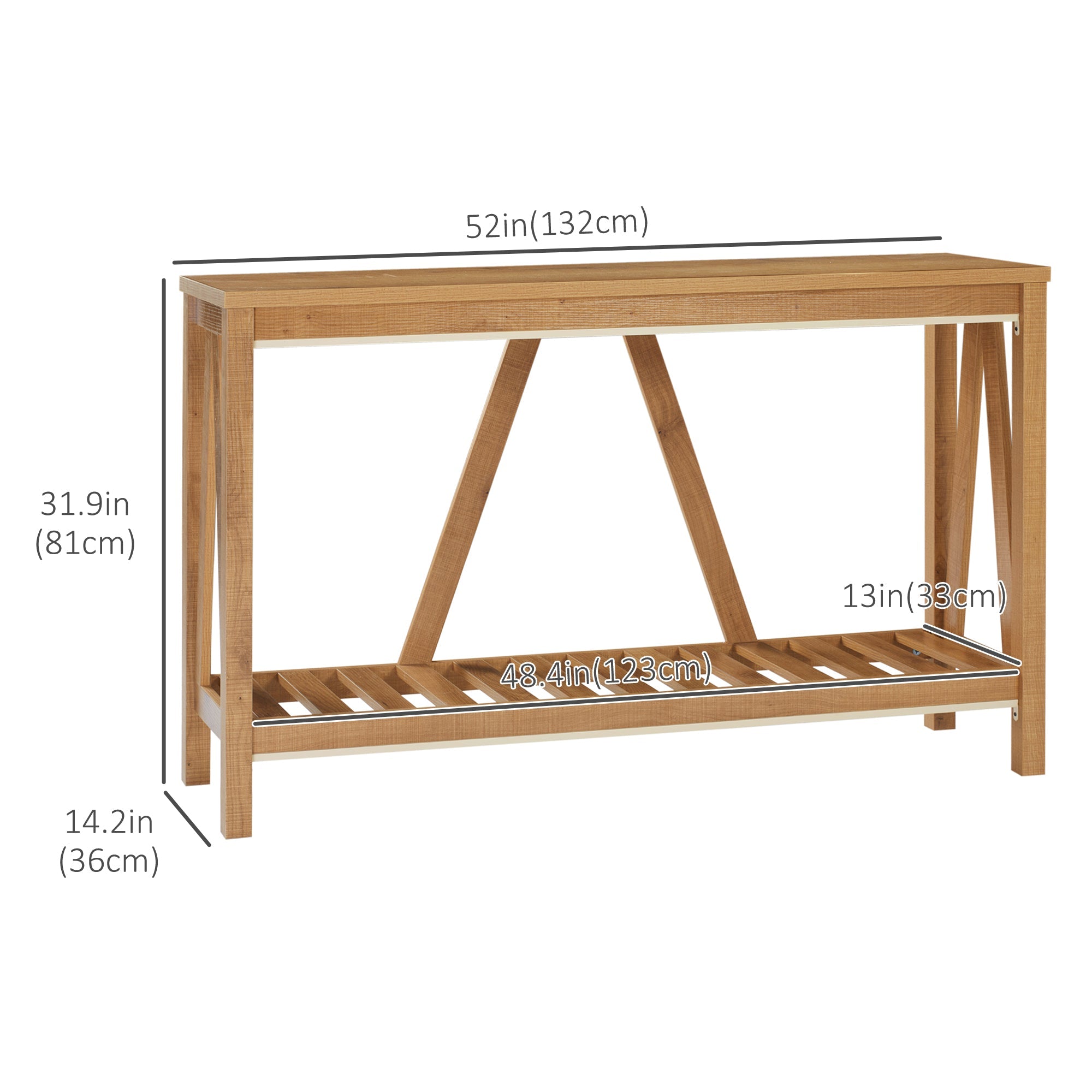 HOMCOM Rustic Console Table: Farmhouse Sofa Table with Storage Shelf & Anti-Tipping Design, Living Room/Bedroom/Entryway, Brown
