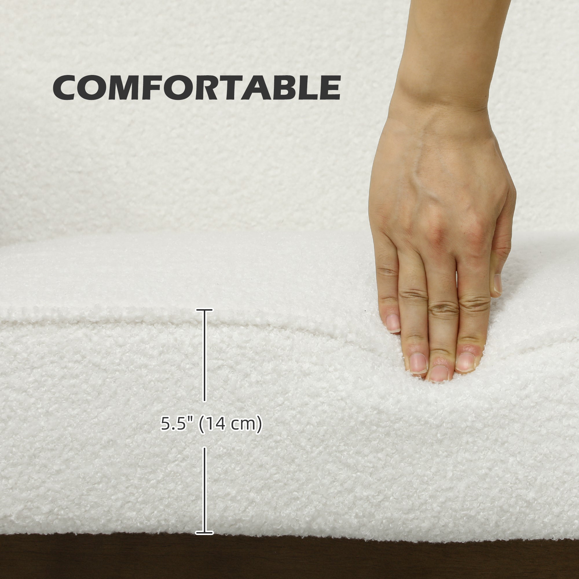 HOMCOM Boucle Fabric 2 Seater Sofa, Small Sofa Loveseat with Thick Padding and Wood Legs, Cream White