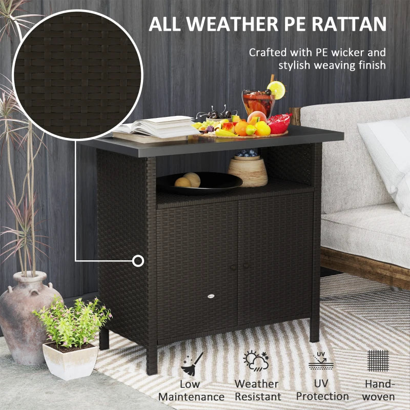 Wicker Outdoor Storage Cabinet with Two Doors and Shelf for Outdoor Pool Towel Storage, Dark Coffee