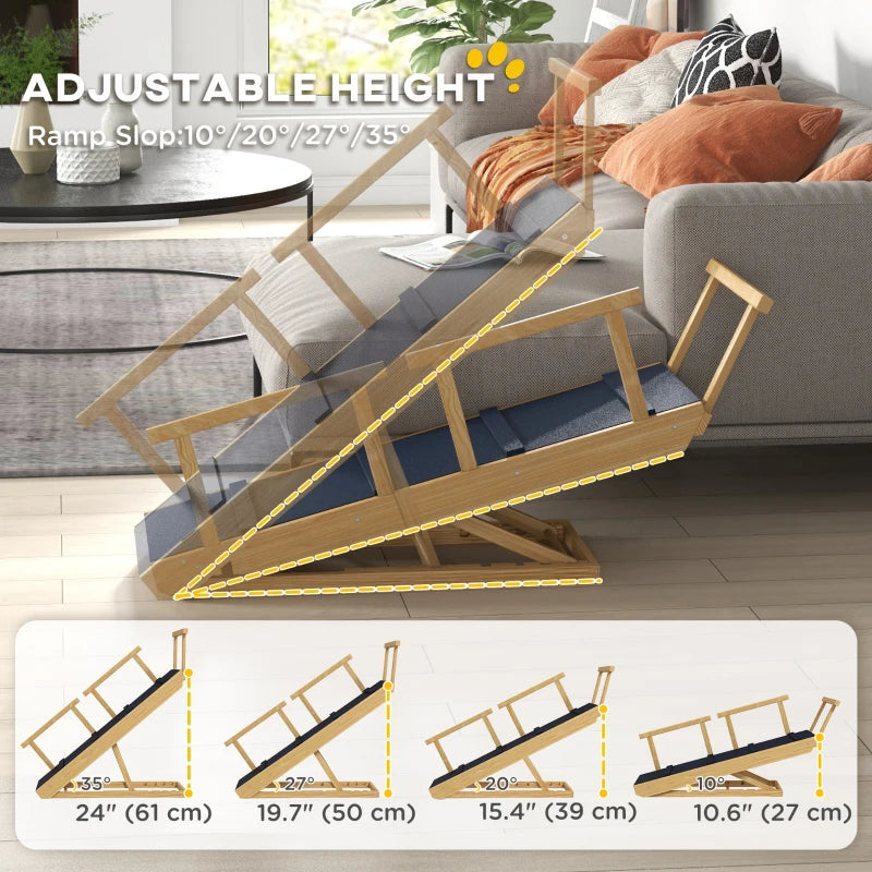 Adjustable Dog Stairs Foldable Dog Steps with Non-slip Mat for Small to Large Dogs for High Bed Sofa Couch