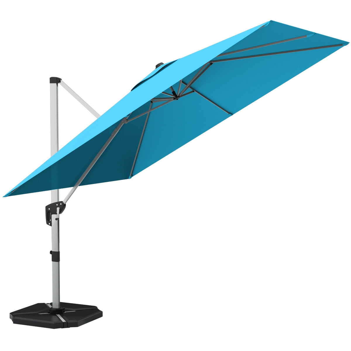 10 ft 360 Degree Tilt Aluminum Square Patio Offset Cantilever Umbrella without Weight Base-BlueÂ
