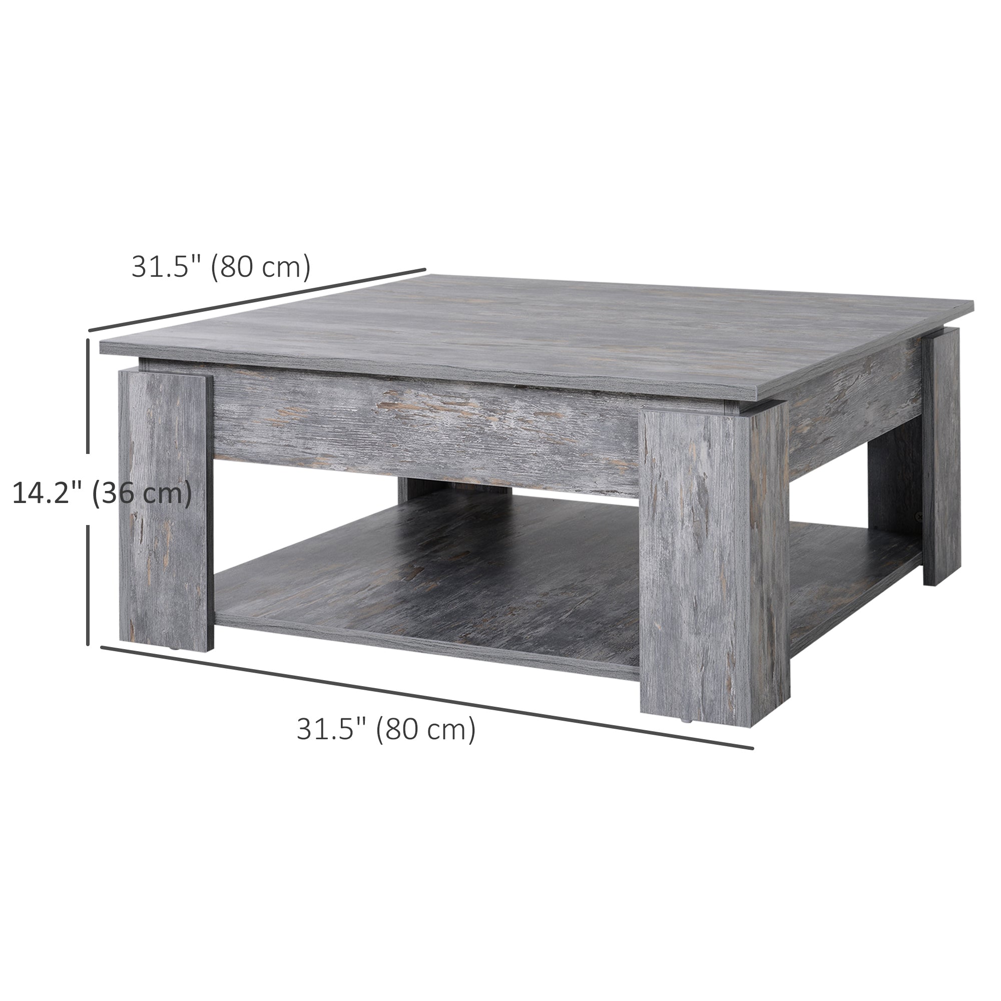 HOMCOM Grey Modern Coffee Table: Square Cocktail Table with Storage Shelf for Living Room