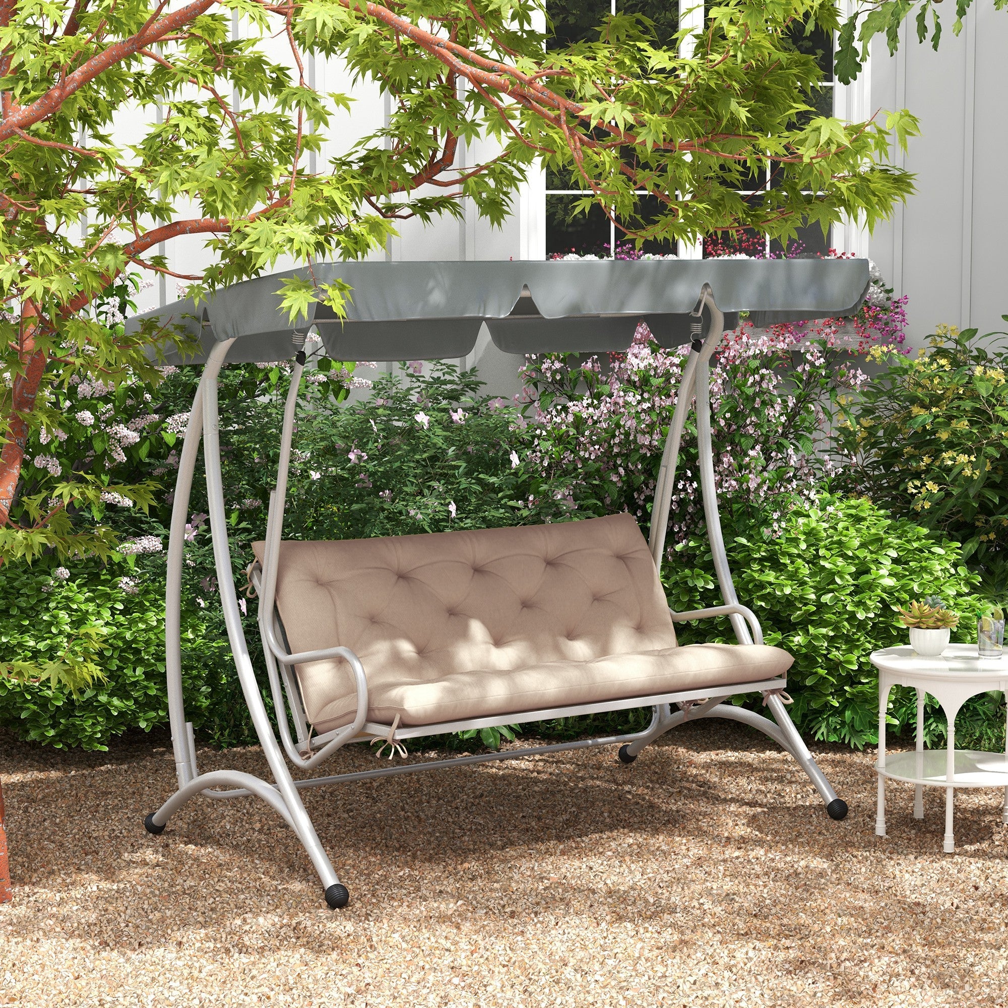 Outsunny 2-Person Patio Bench with Cushions & Backrest - Durable Outdoor Seating for Garden & Patio in Khaki
