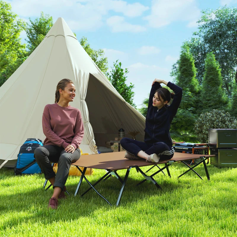 76" Two Person Folding Camping Cot Outdoor Portable Double Cot Wide Military Sleeping Bed w/ Carrying Bag Khaki