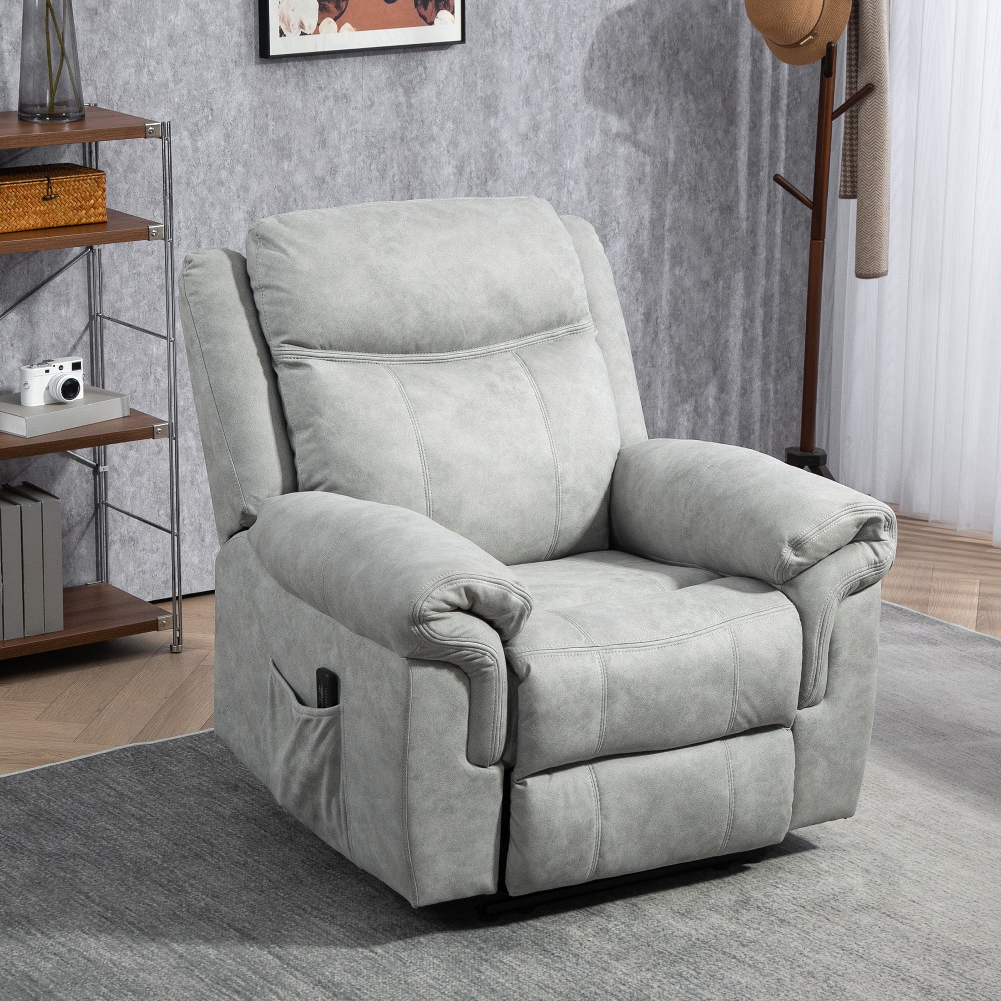 HOMCOM Manual Recliner Chair with Vibration Massage, Side Pockets, Microfibre Reclining Chair for Living Room, Grey
