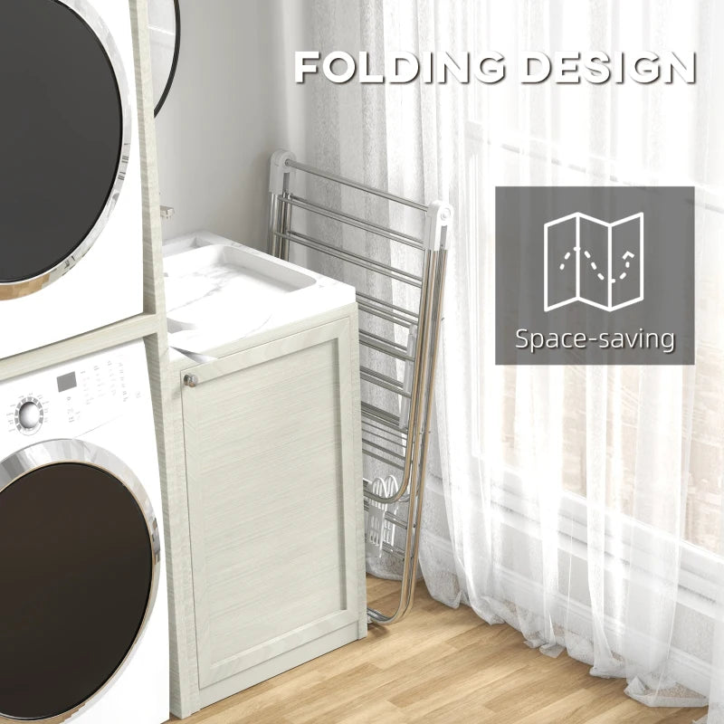 Clothes Drying Rack, 2-Tier Stainless Steel Foldable Laundry Rack with Adjustable Wings and Shoe Holders, Silver