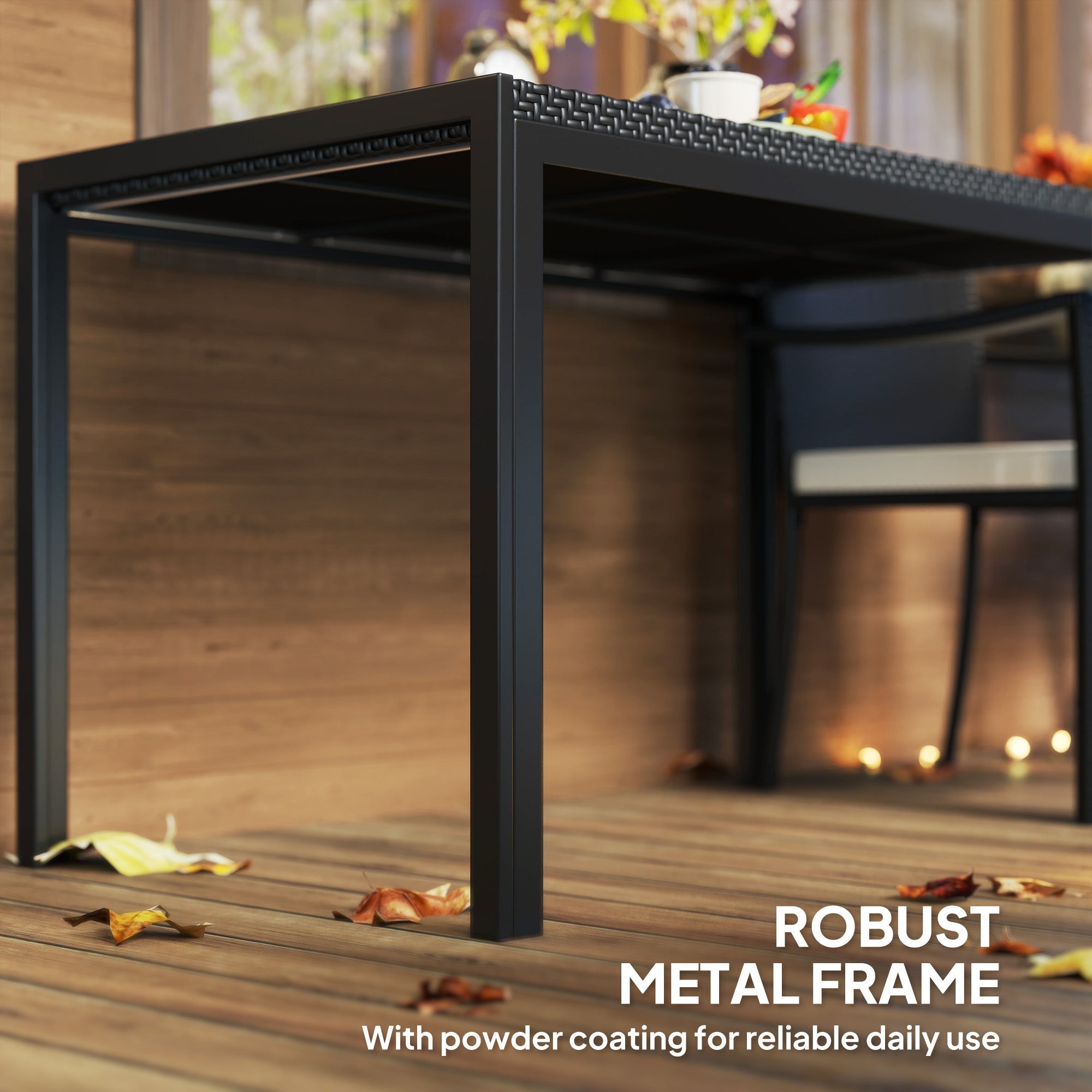 Outsunny Rectangular Outdoor Dining Table, 4-Seat Patio Table with PE Rattan Wicker Tabletop for Backyard and Lawn, Black