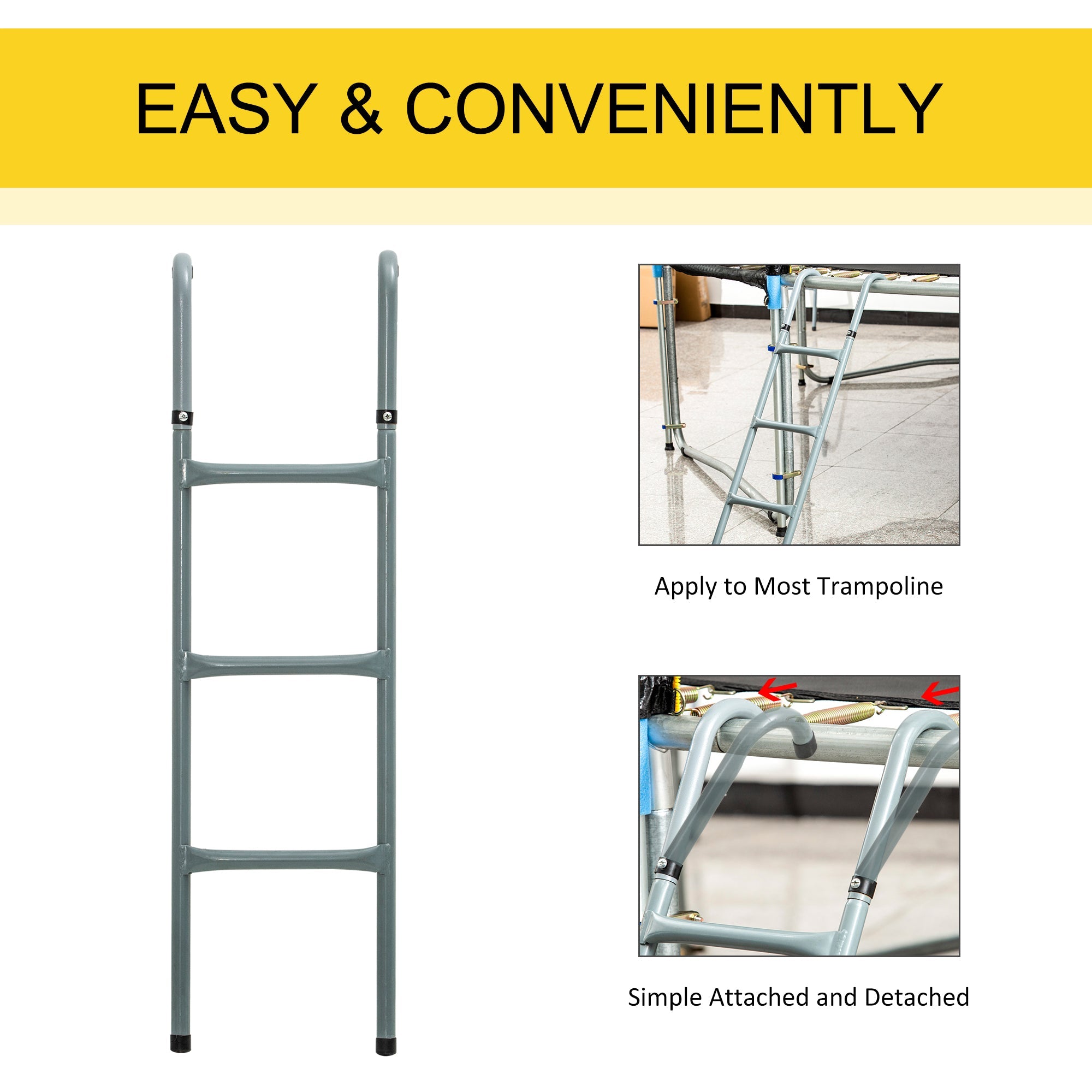 HOMCOM Steel Trampoline Ladder, Fit 12ft & 14ft Trampoline, 3-Step Trampoline Ladder, Trampoline Accessories, 330 lbs Capacity