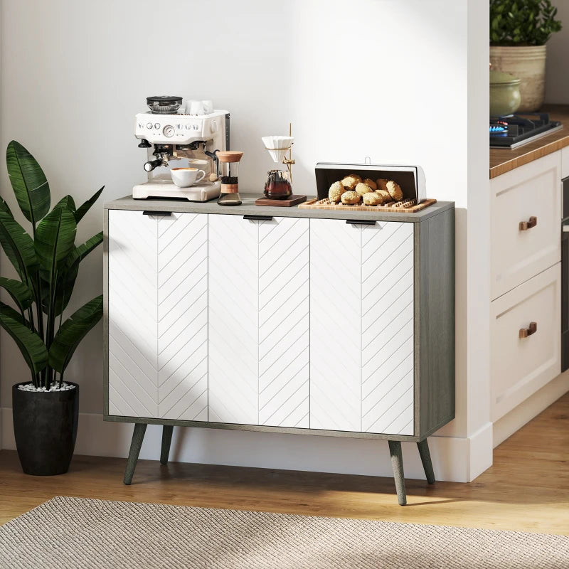 Modern Sideboard and Buffet, Dining Room Cabinet with Adjustable Shelves and 3 Doors, Grey