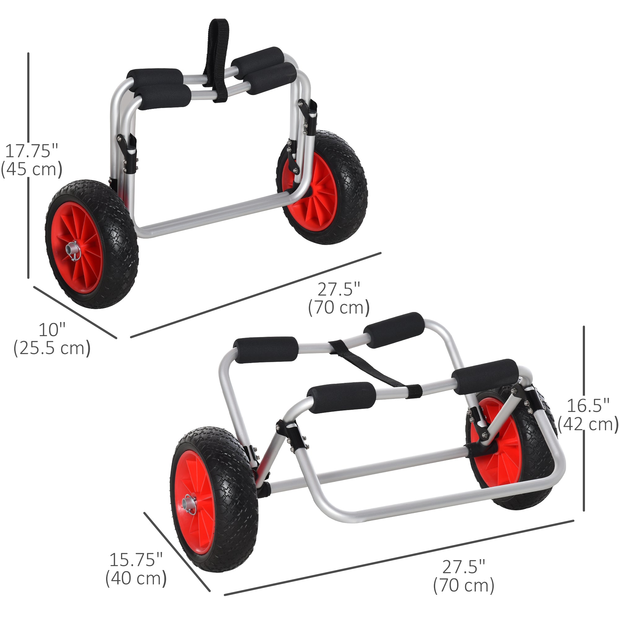 Soozier Kayak Cart 198LBS Capacity Boat Canoe Carrier Dolly Trolley NO-Flat Wheel Silver